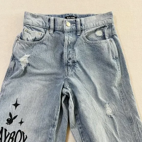 Playboy by PacSun Size 23 Eco Super Distressed High Waisted Baggy Jeans - Picture 15 of 15